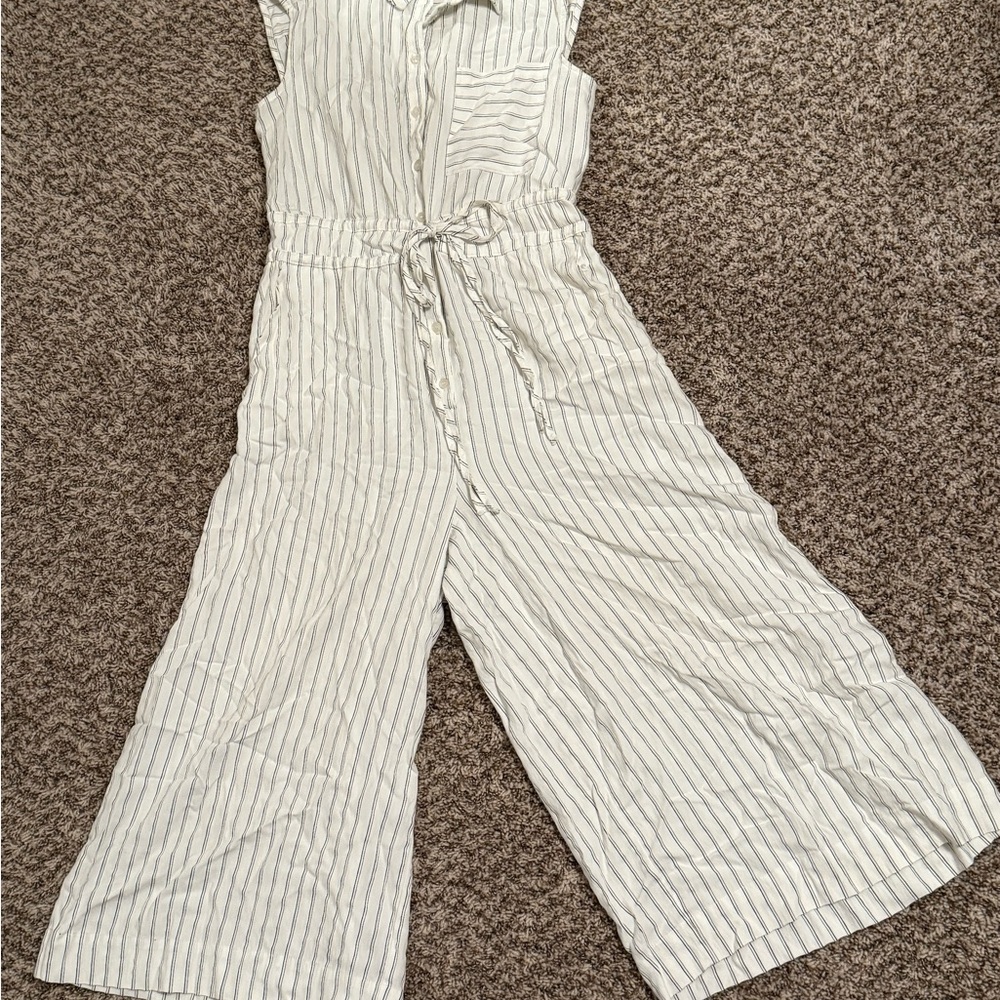 Maeve White and Gray Striped Palazzo Jumpsuit